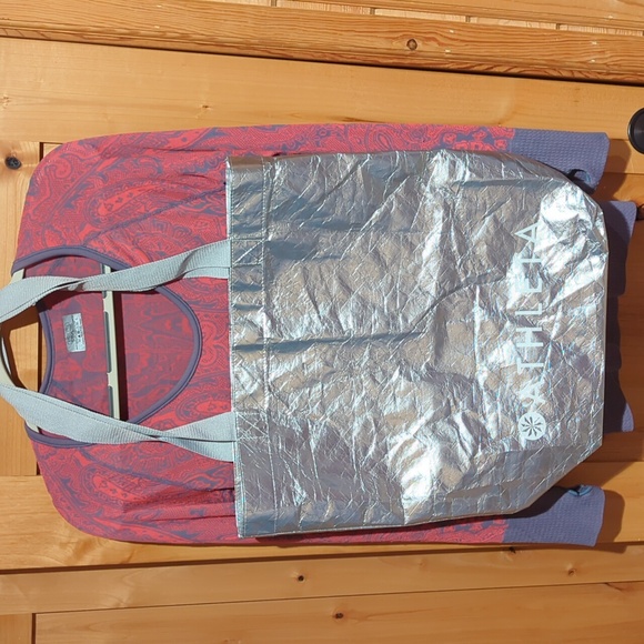 Athleta Long Sleeve Base Layer Shirt Pink/Gray Sz L and Silver Tote Bag - Picture 5 of 6